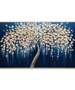 Tree of Light-Modern 3D Textured Tree Wall Art - Handmade Golden Decor on Deep Blue - Home Decor