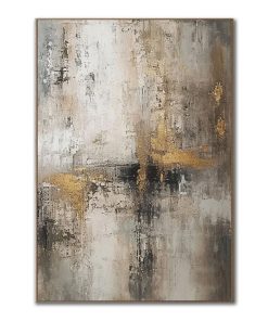 Large Gold and Grey Abstract Painting – Textured Oil Canvas for Modern Interiors