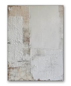 Pure White Textured Geometric Art – Minimalist Abstract Canvas for Modern Interiors