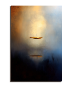 Ascend in Silence – Surreal Abstract Boat Painting Floating Man Dreamlike Wall Art