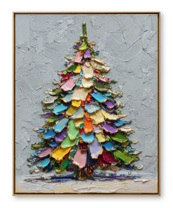 Rainbow Noel - Colorful Christmas Tree Oil Painting, Festive Textured Canvas Wall Art