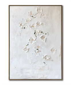Whispering Orchids-White Orchid Textured Oil Painting | Minimalist Floral Wall Art